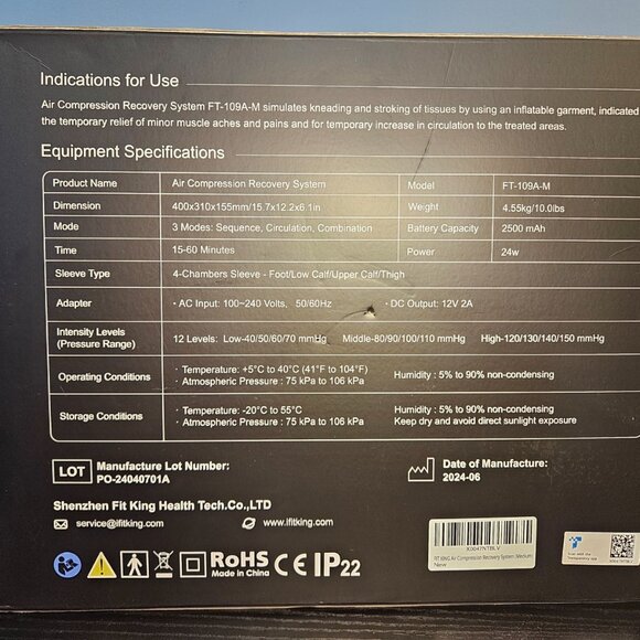 Fit King Upgraded Recovery System, Cordless Full Leg Massager, Model: FT-109A-M - Picture 2 of 7